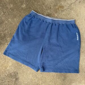 Vintage Reebok Ribbed Cotton Athletic Shorts Mens Medium Blue Grey Logo Lounge
